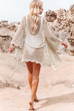 LC2541365-18, Apricot Knit Crochet Open Front Beach Cover Up with Tie