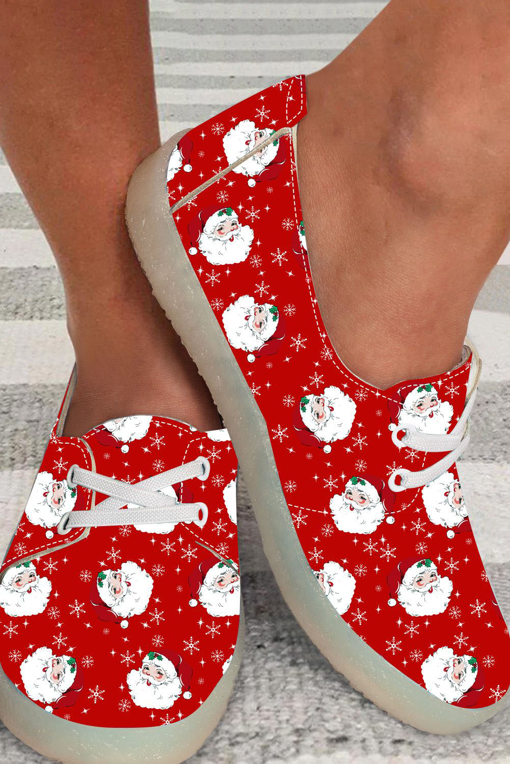 BH021870-3-38, BH021870-3-39, BH021870-3-40, BH021870-3-41, BH021870-3-42, BH021870-3-43, Red Womens Slip On Sneakers Christmas Santa Claus Casual Canvas Shoes