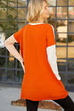 LC25116711-14-S, LC25116711-14-M, LC25116711-14-L, LC25116711-14-XL, LC25116711-14-2XL, Orange Pocketed Color Block Patchwork Long Sleeve Top
