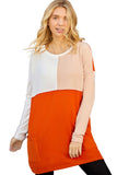 LC25116711-14-S, LC25116711-14-M, LC25116711-14-L, LC25116711-14-XL, LC25116711-14-2XL, Orange Pocketed Color Block Patchwork Long Sleeve Top