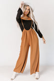 LC7711594-14-S, LC7711594-14-M, LC7711594-14-L, LC7711594-14-XL, Orange High Rise Wide Leg Suspender Pants