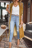 LC2541539-7-S, LC2541539-7-M, LC2541539-7-L, LC2541539-7-XL, LC2541539-7-2XL, Yellow Velvet Open Front Pocketed Long Cardigan