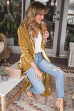 LC2541539-7-S, LC2541539-7-M, LC2541539-7-L, LC2541539-7-XL, LC2541539-7-2XL, Yellow Velvet Open Front Pocketed Long Cardigan