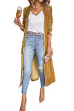 LC2541539-7-S, LC2541539-7-M, LC2541539-7-L, LC2541539-7-XL, LC2541539-7-2XL, Yellow Velvet Open Front Pocketed Long Cardigan