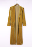 LC2541539-7-S, LC2541539-7-M, LC2541539-7-L, LC2541539-7-XL, LC2541539-7-2XL, Yellow Velvet Open Front Pocketed Long Cardigan