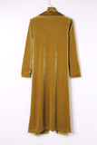 LC2541539-7-S, LC2541539-7-M, LC2541539-7-L, LC2541539-7-XL, LC2541539-7-2XL, Yellow Velvet Open Front Pocketed Long Cardigan