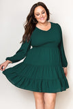 PL61155-9-1X, PL61155-9-2X, PL61155-9-3X, PL61155-9-4X, PL61155-9-5X, Green Plus Size Puff Sleeve Smocked Tiered Dress