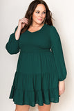 PL61155-9-1X, PL61155-9-2X, PL61155-9-3X, PL61155-9-4X, PL61155-9-5X, Green Plus Size Puff Sleeve Smocked Tiered Dress