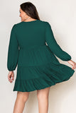 PL61155-9-1X, PL61155-9-2X, PL61155-9-3X, PL61155-9-4X, PL61155-9-5X, Green Plus Size Puff Sleeve Smocked Tiered Dress