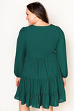 PL61155-9-1X, PL61155-9-2X, PL61155-9-3X, PL61155-9-4X, PL61155-9-5X, Green Plus Size Puff Sleeve Smocked Tiered Dress