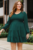 PL61155-9-1X, PL61155-9-2X, PL61155-9-3X, PL61155-9-4X, PL61155-9-5X, Green Plus Size Puff Sleeve Smocked Tiered Dress