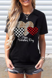 LC25219286-2-S, LC25219286-2-M, LC25219286-2-L, LC25219286-2-XL, LC25219286-2-2XL, Black Valentine's Day T-Shirt Leopard Plaid Hearts Graphic Tees
