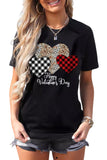 LC25219286-2-S, LC25219286-2-M, LC25219286-2-L, LC25219286-2-XL, LC25219286-2-2XL, Black Valentine's Day T-Shirt Leopard Plaid Hearts Graphic Tees