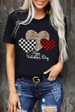 LC25219286-2-S, LC25219286-2-M, LC25219286-2-L, LC25219286-2-XL, LC25219286-2-2XL, Black Valentine's Day T-Shirt Leopard Plaid Hearts Graphic Tees