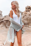 LC2541365-4, Sky Blue Knit Crochet Open Front Beach Cover Up with Tie