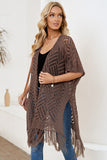 LC2541328-17, Brown Loose Knitwear Kimono with Slits