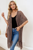 LC2541328-17, Brown Loose Knitwear Kimono with Slits