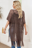 LC2541328-17, Brown Loose Knitwear Kimono with Slits