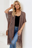 LC2541328-17, Brown Loose Knitwear Kimono with Slits