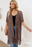 LC2541328-17, Brown Loose Knitwear Kimono with Slits