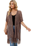 LC2541328-17, Brown Loose Knitwear Kimono with Slits