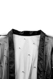 LC2541231-2, Black  Sheer Embellished Tulle Duster Kimono