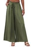 LC7711508-9-S, LC7711508-9-M, LC7711508-9-L, LC7711508-9-XL, Green Drawstring Smocked High Waist Wide Leg Pants
