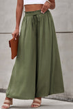LC7711508-9-S, LC7711508-9-M, LC7711508-9-L, LC7711508-9-XL, Green Drawstring Smocked High Waist Wide Leg Pants