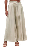 LC7711508-15-S, LC7711508-15-M, LC7711508-15-L, LC7711508-15-XL, Beige Drawstring Smocked High Waist Wide Leg Pants