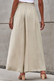 LC7711508-15-S, LC7711508-15-M, LC7711508-15-L, LC7711508-15-XL, Beige Drawstring Smocked High Waist Wide Leg Pants