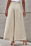 LC7711508-15-S, LC7711508-15-M, LC7711508-15-L, LC7711508-15-XL, Beige Drawstring Smocked High Waist Wide Leg Pants