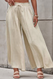LC7711508-15-S, LC7711508-15-M, LC7711508-15-L, LC7711508-15-XL, Beige Drawstring Smocked High Waist Wide Leg Pants