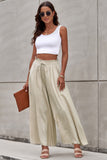 LC7711508-15-S, LC7711508-15-M, LC7711508-15-L, LC7711508-15-XL, Beige Drawstring Smocked High Waist Wide Leg Pants