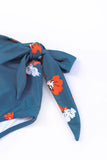 LC433055-14-S, LC433055-14-M, LC433055-14-L, LC433055-14-XL, Orange Floral Printed Lace Up Two Piece Swimsuit High Waisted Bottom Bikini Set