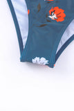 LC433055-14-S, LC433055-14-M, LC433055-14-L, LC433055-14-XL, Orange Floral Printed Lace Up Two Piece Swimsuit High Waisted Bottom Bikini Set