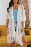 LC2541328-1, White Loose Knitwear Kimono with Slits