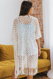 LC2541328-1, White Loose Knitwear Kimono with Slits