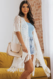 LC2541328-1, White Loose Knitwear Kimono with Slits