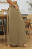 LC7711508-9-S, LC7711508-9-M, LC7711508-9-L, LC7711508-9-XL, Green Drawstring Smocked High Waist Wide Leg Pants