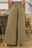 LC7711508-9-S, LC7711508-9-M, LC7711508-9-L, LC7711508-9-XL, Green Drawstring Smocked High Waist Wide Leg Pants