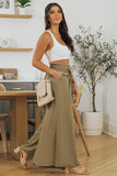 LC7711508-9-S, LC7711508-9-M, LC7711508-9-L, LC7711508-9-XL, Green Drawstring Smocked High Waist Wide Leg Pants