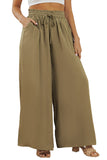 LC7711508-9-S, LC7711508-9-M, LC7711508-9-L, LC7711508-9-XL, Green Drawstring Smocked High Waist Wide Leg Pants