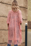 LC2541328-10, Pink Loose Knitwear Kimono with Slits