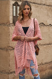 LC2541328-10, Pink Loose Knitwear Kimono with Slits