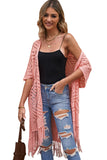 LC2541328-10, Pink Loose Knitwear Kimono with Slits