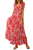 Women's Two Piece Floral Ruffled Crop Top and Maxi Skirt Set