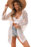 LC2541365-18, Apricot Knit Crochet Open Front Beach Cover Up with Tie