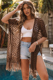 LC2541328-17, Brown Loose Knitwear Kimono with Slits