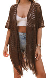 LC2541328-17, Brown Loose Knitwear Kimono with Slits