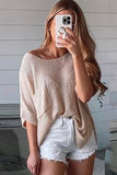 LC25120422-18-S, LC25120422-18-M, LC25120422-18-L, LC25120422-18-XL, Apricot Loose Fit Split Pocket Half Sleeve Knitted Top
